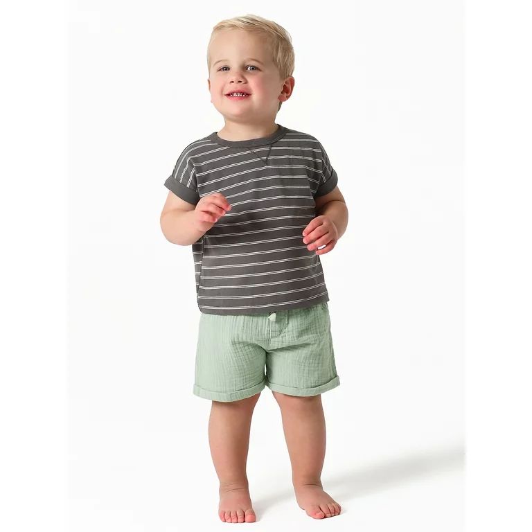 Modern Moments by Gerber Baby Boys Short Sleeve Tee and Gauze Shorts Outfit Set, 2-Piece, Sizes 0... | Walmart (US)