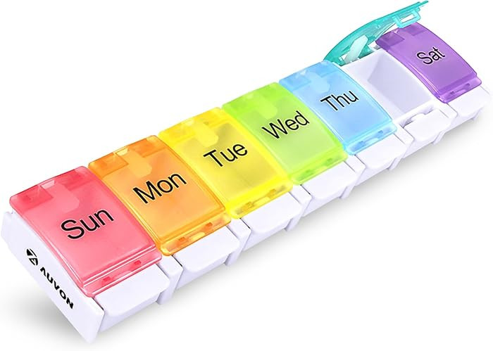 AUVON Weekly Pill Organizer Arthritis Friendly, BPA Free Travel 7 Day Pill Box Case with Spring O... | Amazon (US)