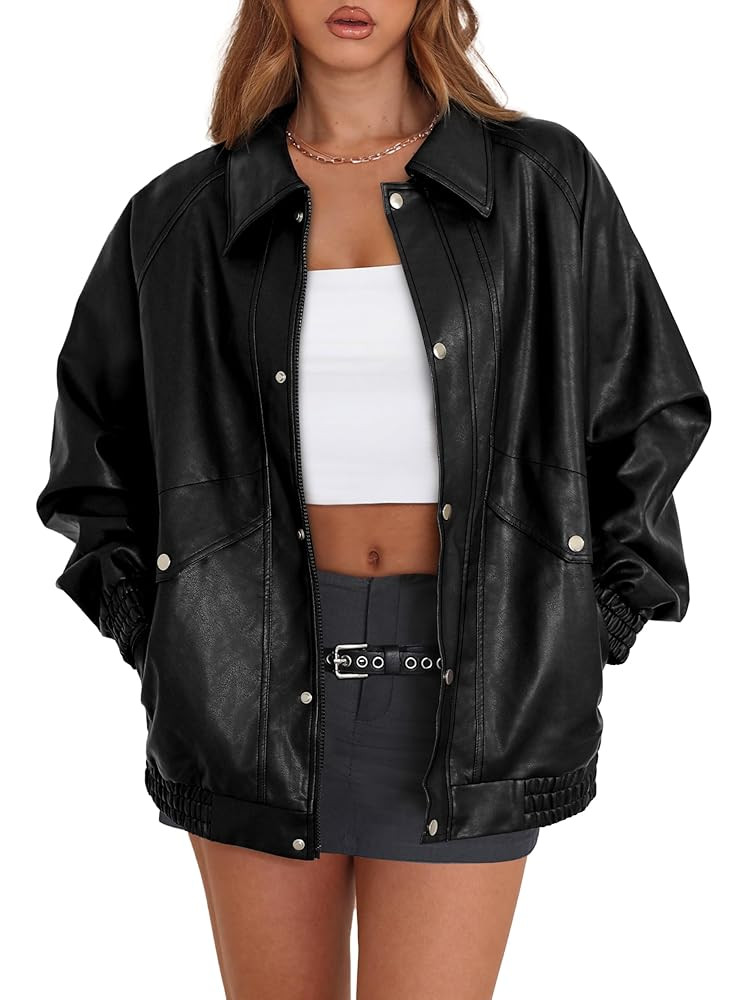 XIEERDUO Leather Jacket Women Fall Outfits 2025 Oversized Motorcycle Y2K Clothes Faux Leather Poc... | Amazon (US)