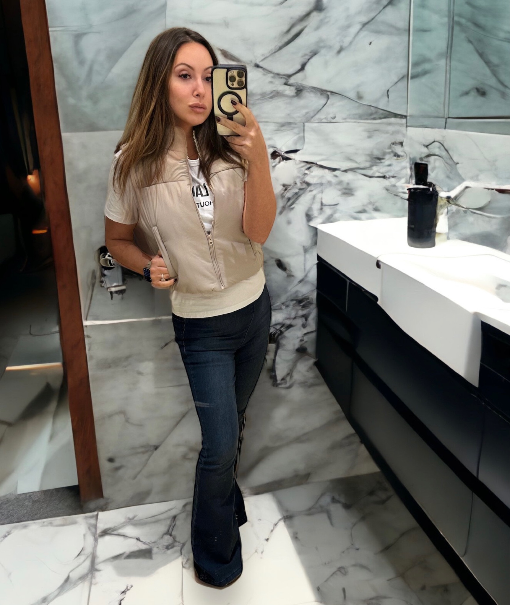 I finally got my jeans out! What do you know my super flare FREE People jeans form last year are still in and going strong. 
This years treasury find is this Amazon Choice cropped puffer vest! Love the stone color and the pockets! 
This could be my new uniform for school pick ups! 

#LTKfindsunder100 #LTKstyletip