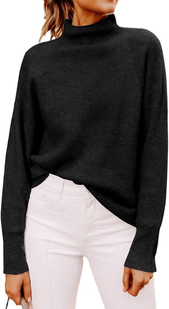Yousify Womens Sweaters Ribbed Chunky Knit Pullover Sweaters Mock Neck Sweater Tops | Amazon (US)