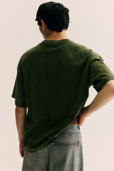 Oversized Fit T-shirt - Round Neck - Short sleeve - Khaki green - Men | H&M US | H&M (US + CA)