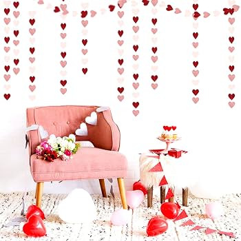 Rose-Gold Pink Burgundy-Red Party-Decorations Garland - 52Ft Heart Paper Streamers Banner, Valent... | Amazon (US)