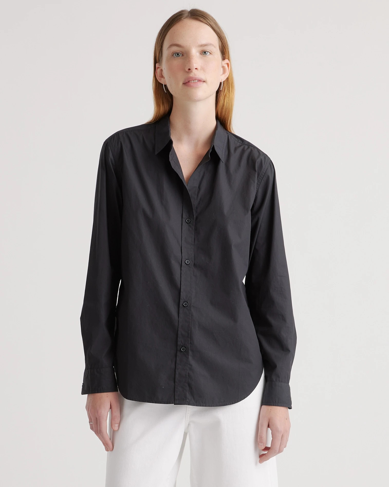 Black 100% Organic Cotton Poplin Long Sleeve Shirt | Quince