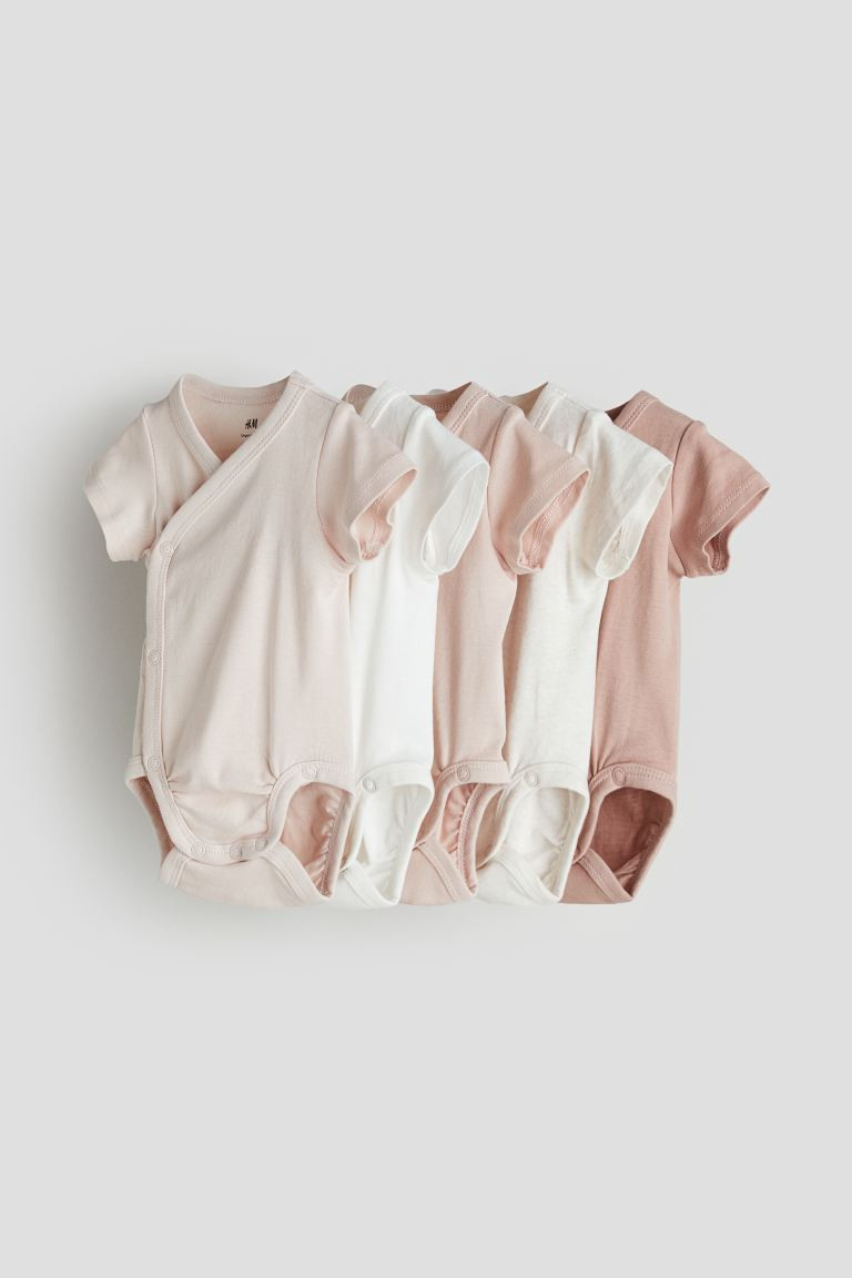 5-pack Cotton Bodysuits - V-neck - Short sleeve - Light powder pink/powder pink - Kids | H&M US | H&M (US + CA)