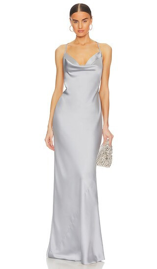 Cross Back Bias Gown | Silver Dress | Silver Gown | Metallic Dress | Grey Dress | Gray Dress | Revolve Clothing (Global)
