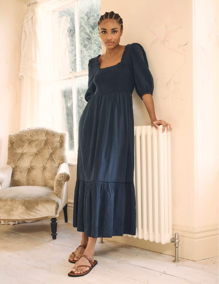 Navy Smock Elsa Midaxi Dress | Nobody's Child