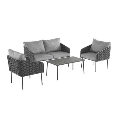 4-Pieces Outdoor Metal Patio Furniture Set, 4-Seat Patio Furniture Sofa Set With Cushion, Modern Outdoor Furniture Deep Seating For Porch, Garden, Bac | Wayfair North America
