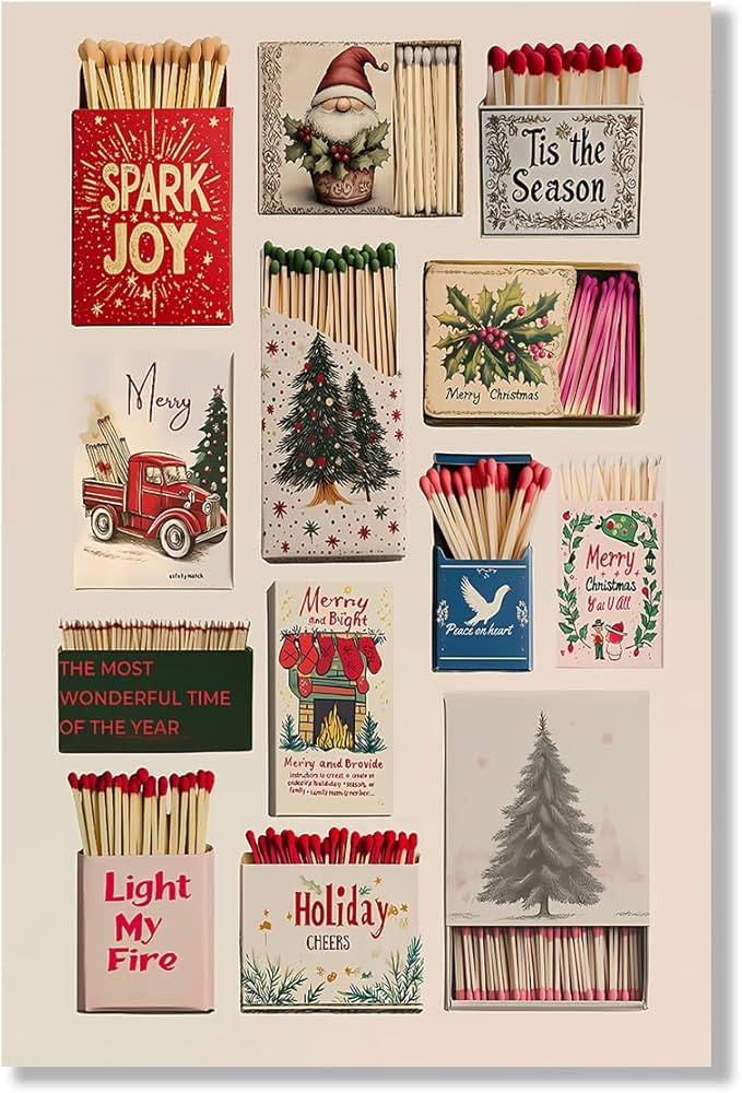 Vintage Christmas Matches Wall Art Poster Christmas Candles Holiday Match Boxes Wall Art Christma... | Amazon (US)