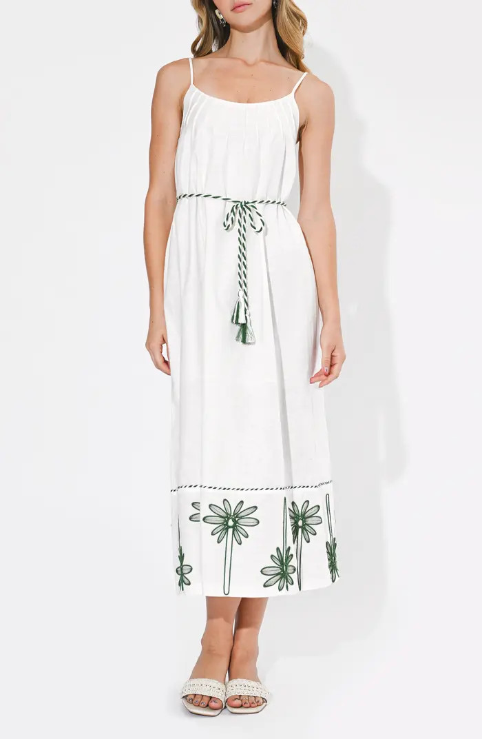 Adelyn Rae Sophia Palm Tree Embroidered Belted Maxi Dress | Nordstrom | Nordstrom