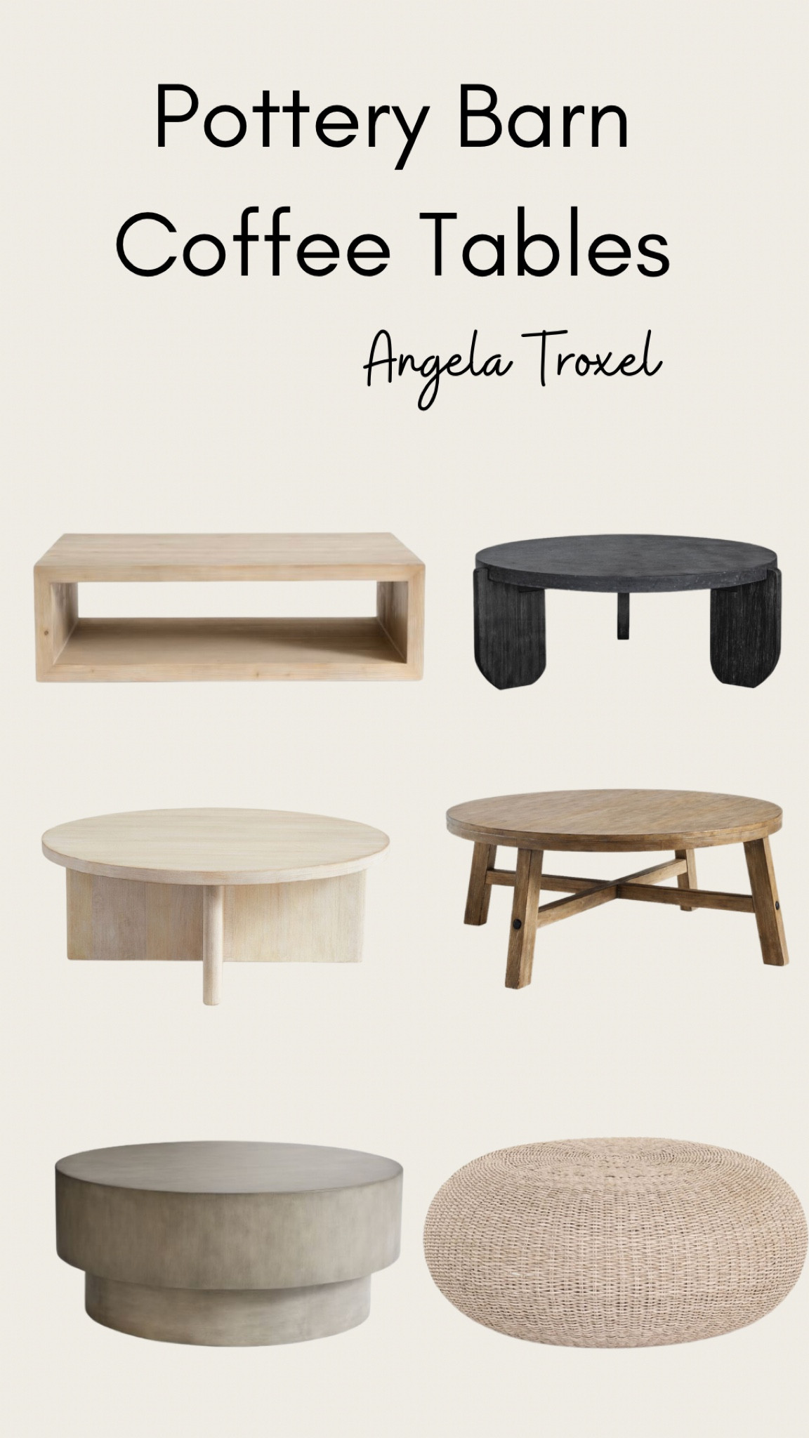 Pottery Barn coffee tables, black , round, square, rectangle, white oak, wicker, modern, Scandinavian target, wayfair, west elm, cb2, crate and barrel, burke decor. 

#LTKsalealert #LTKstyletip #LTKhome