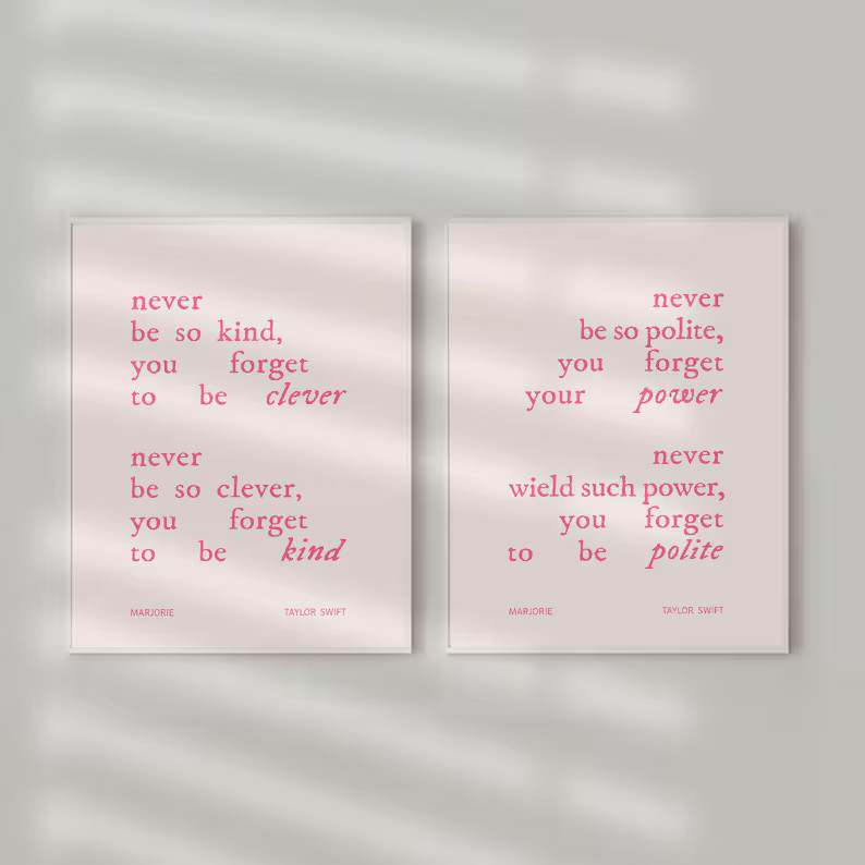 Taylor Swift Poster-marjorie Print-never Be so Kind You Forget to Be Clever Lyrics-taylor Swiftie... | Etsy (US)