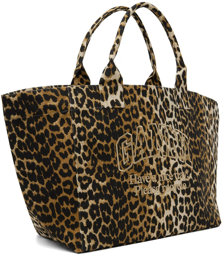 Beige Leopard Oversized Canvas Tote | SSENSE