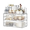 ZHIAI 4 Pack Set Stripes Stackable Makeup Organizer Drawers, Plastic Bathroom Organizer, Cosmetic... | Amazon (US)