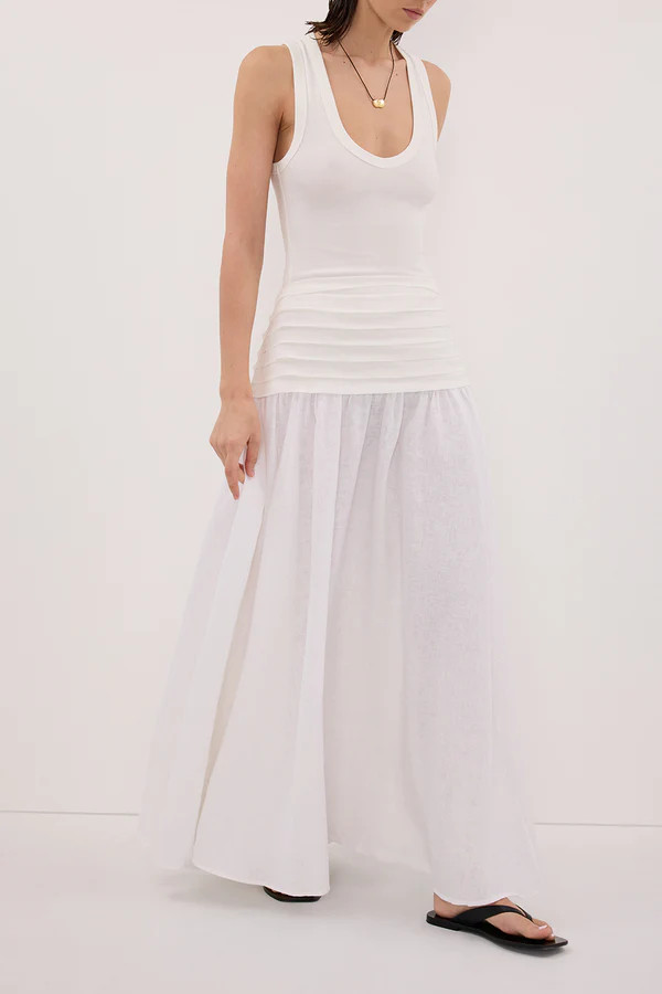 HALLIE WHITE LINEN MIDI SKIRT | DISSH