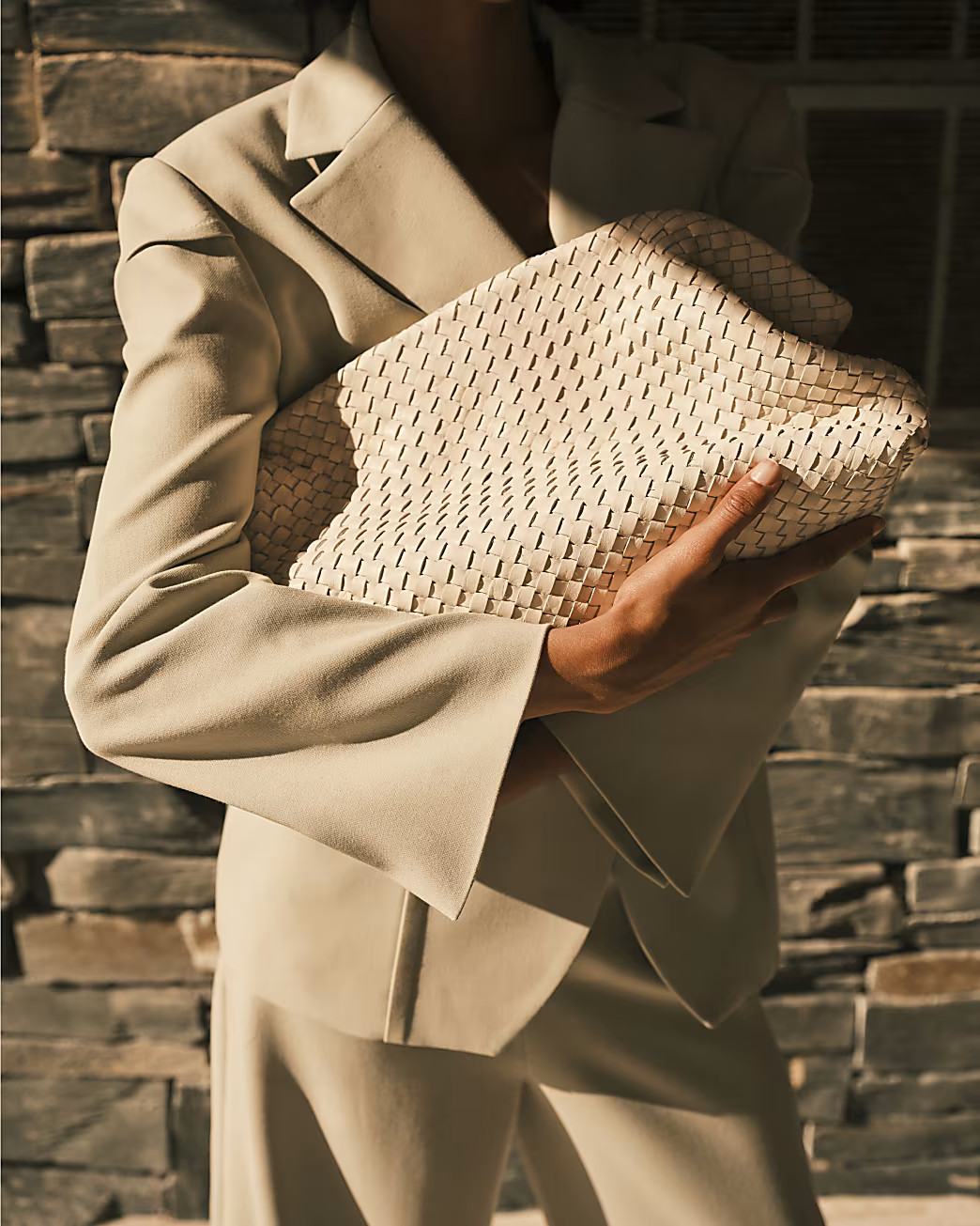 RI Studio Cream woven Leather Clutch bag | River Island UK & IE