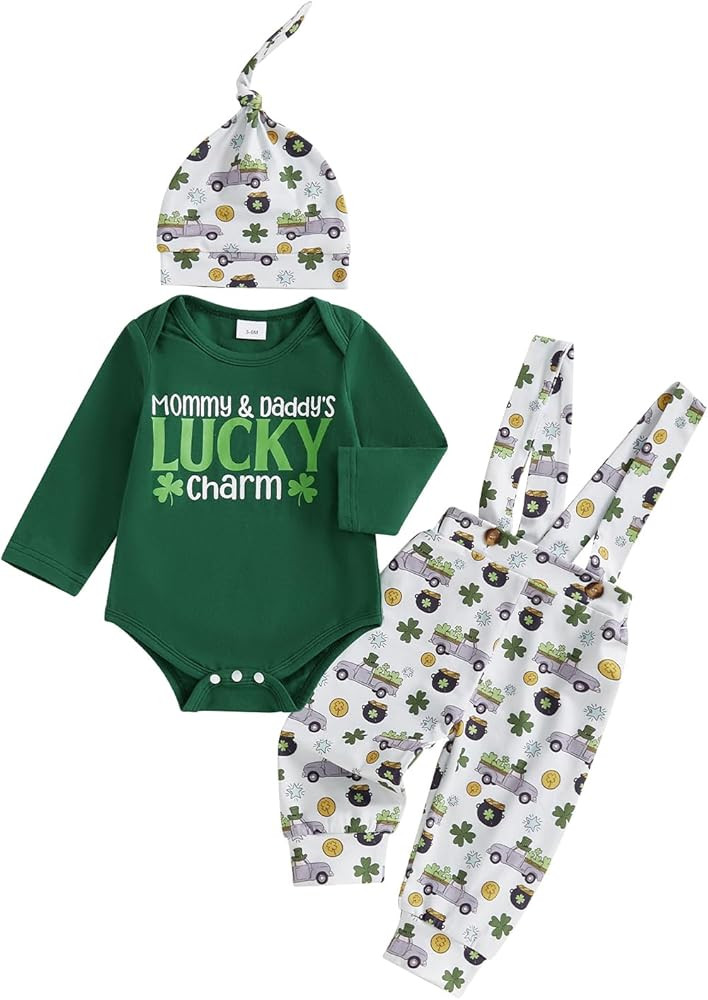 BeQeuewll Newborn Baby Boy Mardi Gras Outfit Letters Print Romper Striped Suspender Pants Overall... | Amazon (US)