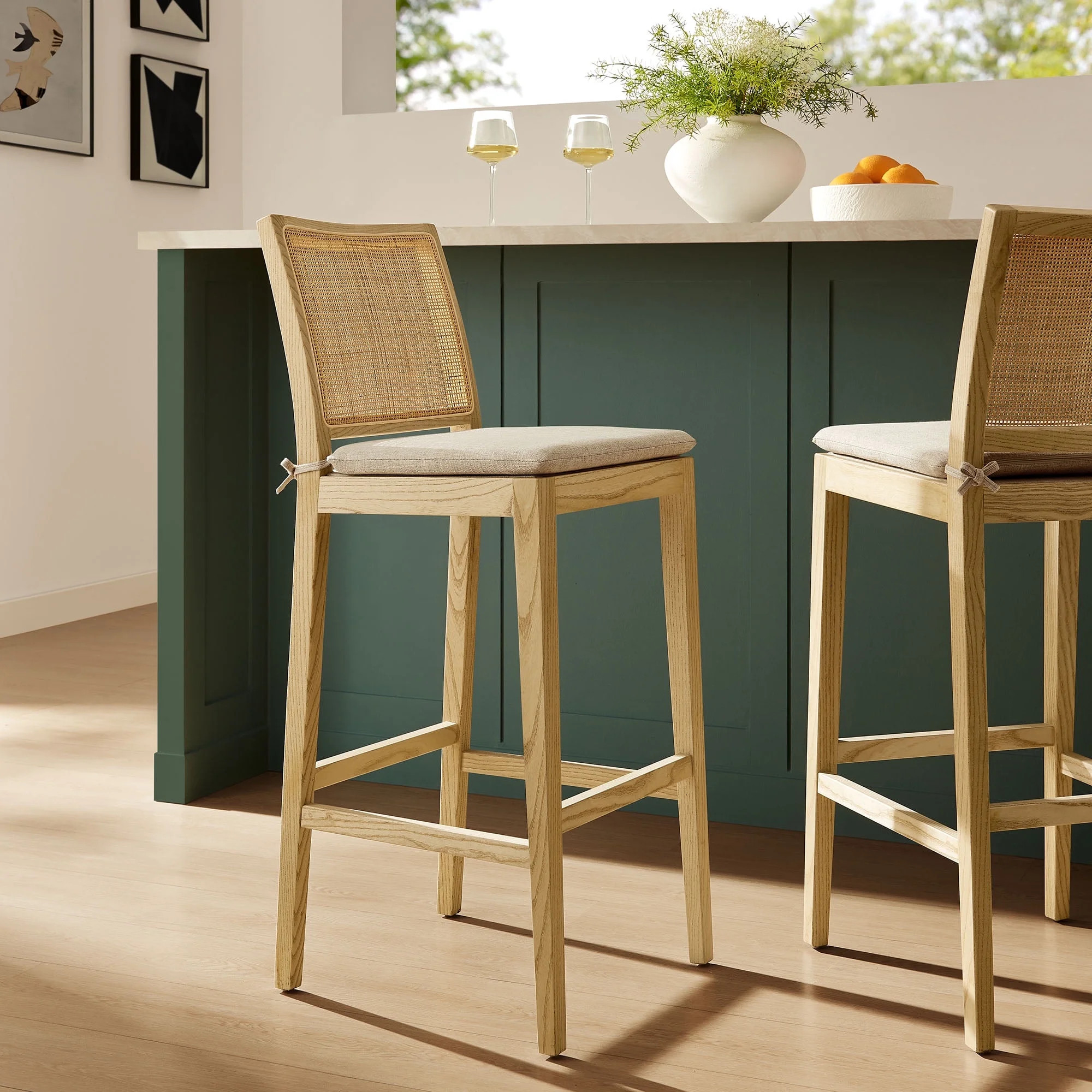 Modway Ovard Wood and Rattan Bar Stool in Natural | Walmart (CA)