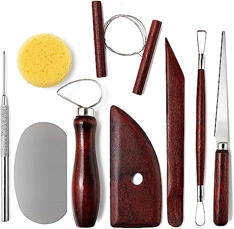 LINPHCEY 9Pcs Pottery Clay Sculpting Tools Polymer Clay Tools, Wood Carving Tools Pottery Clay Mo... | Amazon (US)