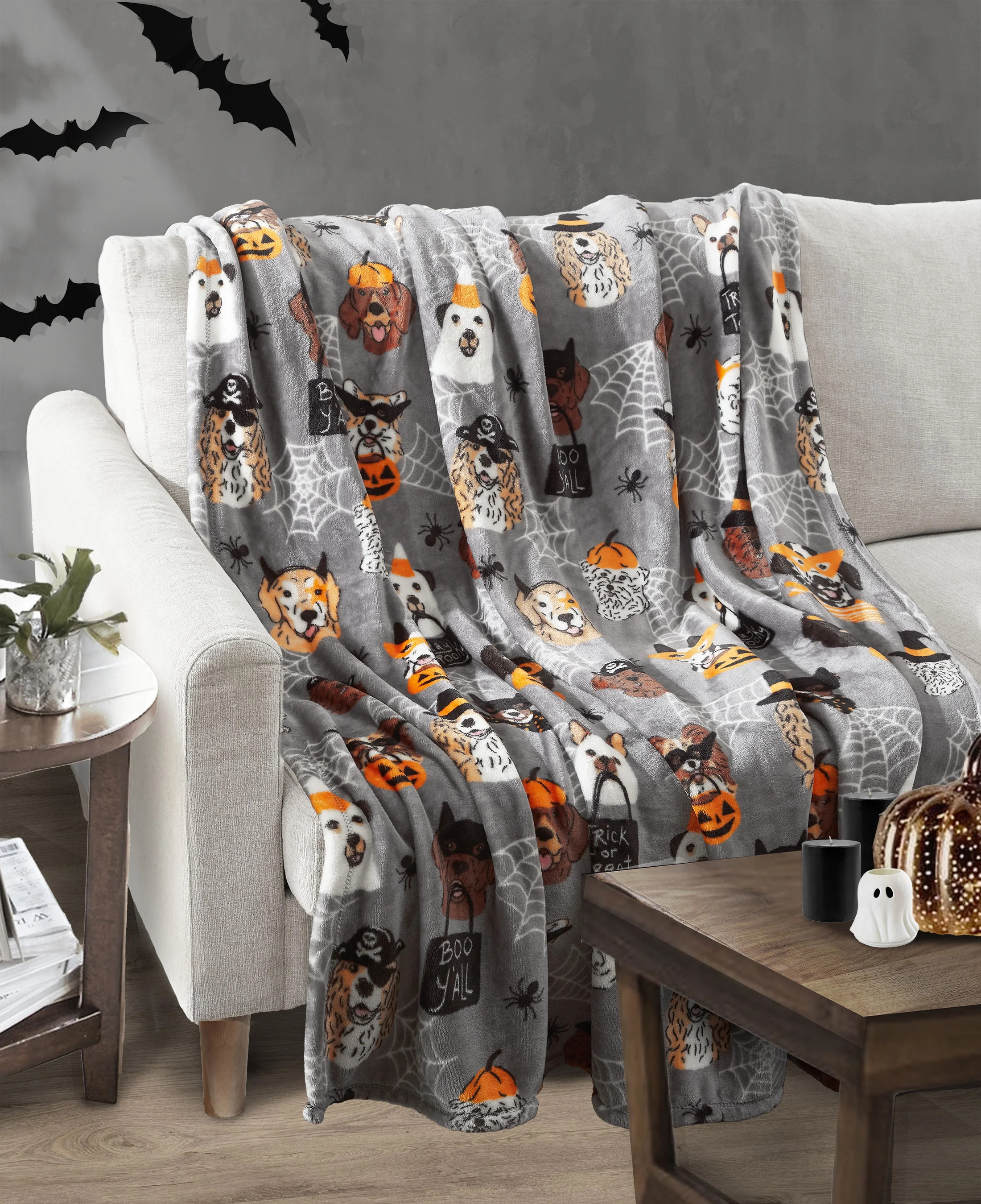 Way To Celebrate, Halloween Dogs Throw Blanket, Grey, 50"x60" - Walmart.com | Walmart (US)