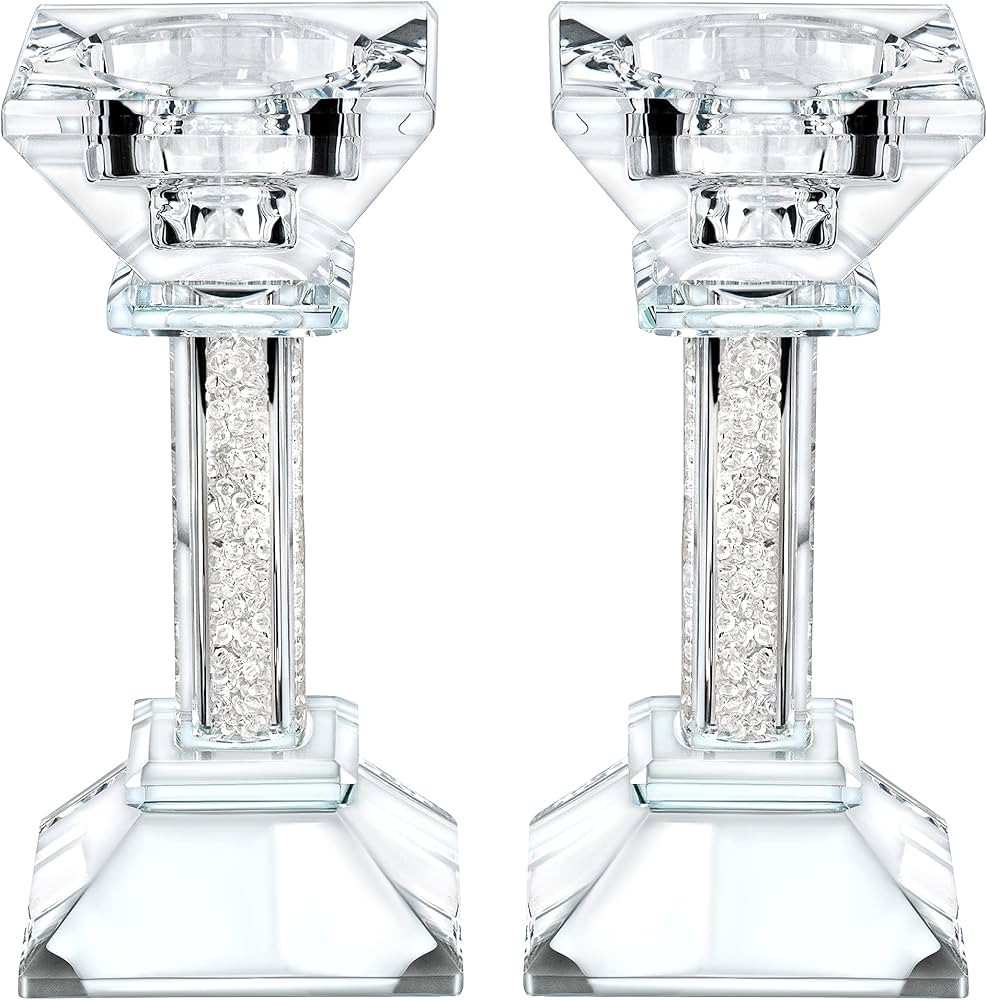 Crystal Candle Holders Set of 2-5.3" Tall Crystal Candlestick Holders - Ultra Elegant and Modern ... | Amazon (US)