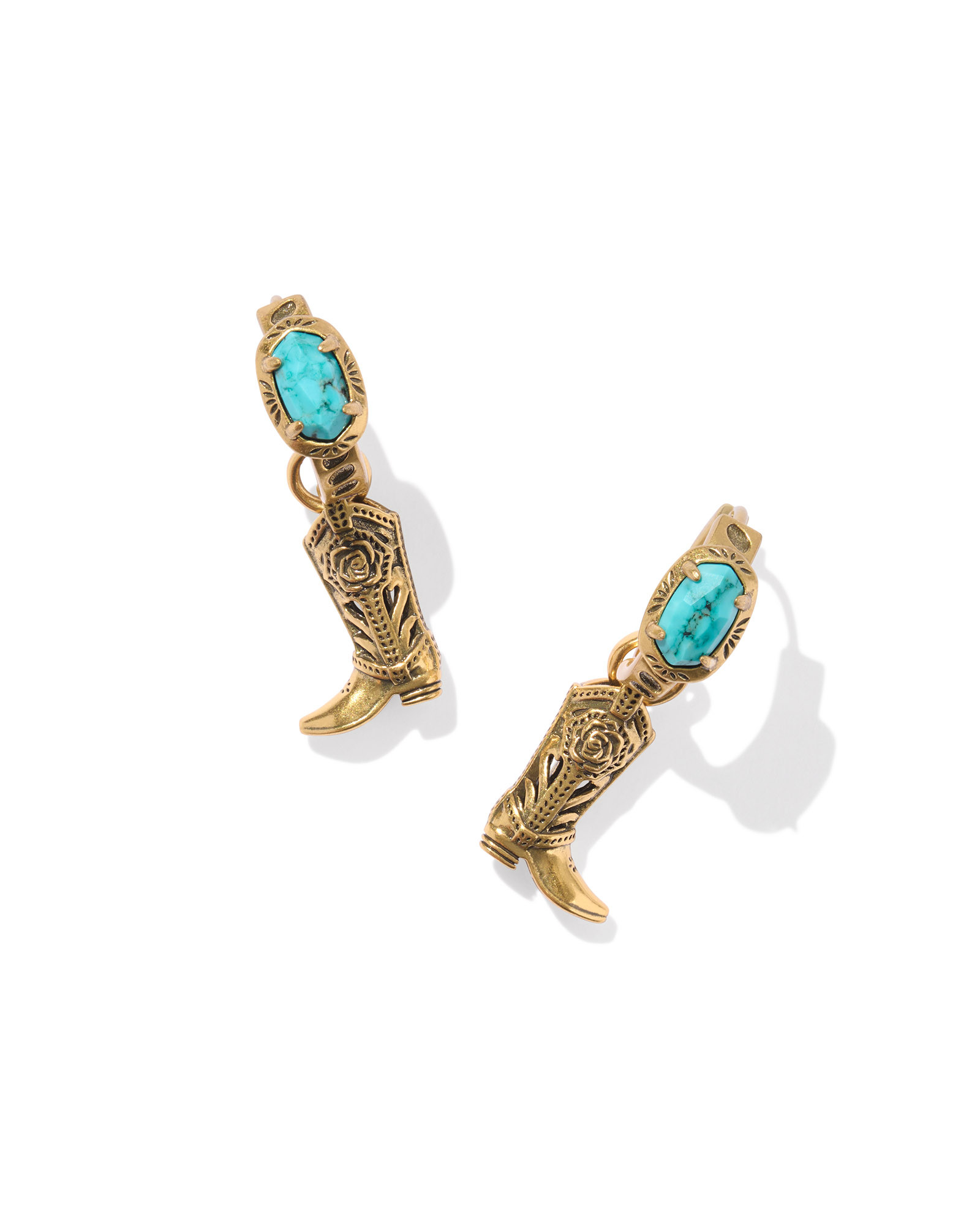 Beau Vintage Gold Boot Huggie Earrings in Variegated Turquoise Magnesite | Kendra Scott