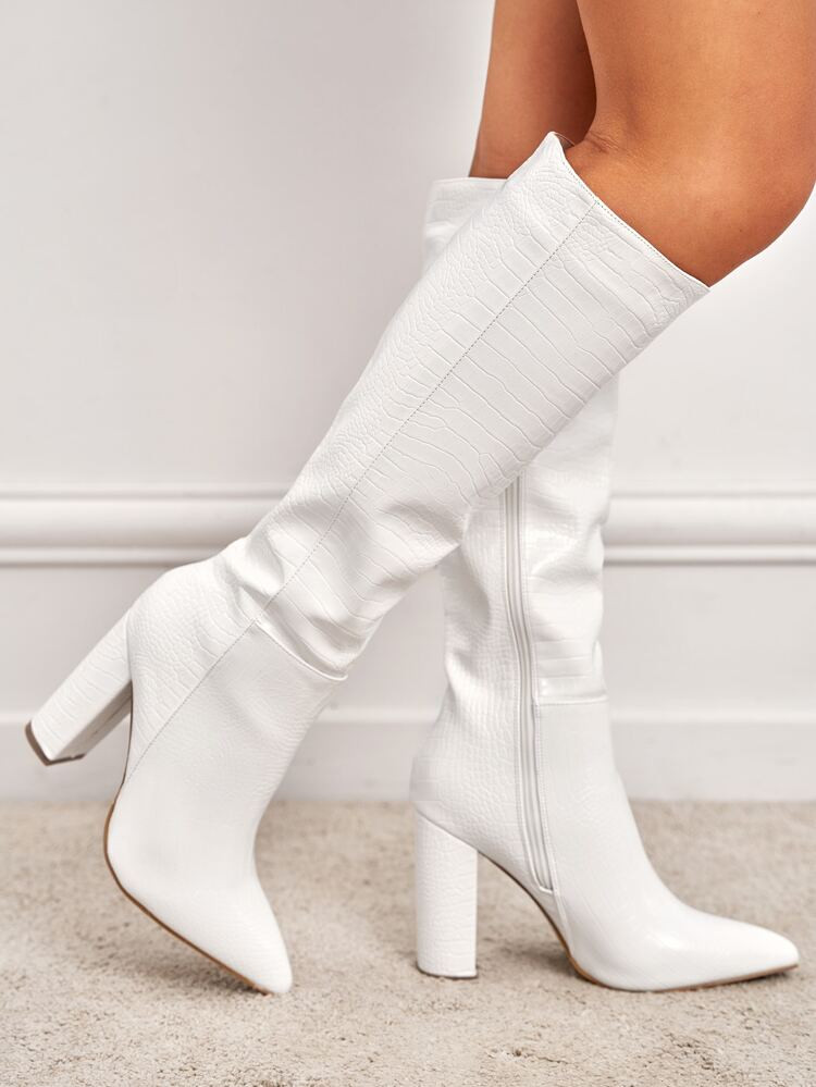 Crocodile Embossed Zip Side Classic Boots | SHEIN
