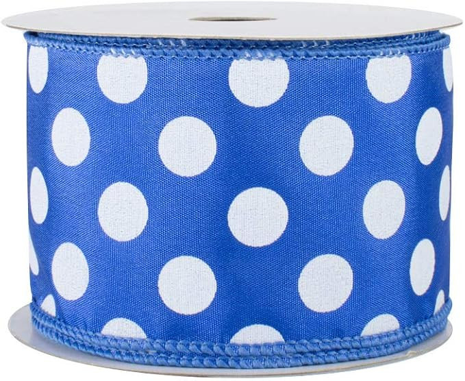 Royal Polka Dots Wired Ribbon - 2 1/2" x 10 Yards, 4th of July, America 250, White Dots on Royal ... | Amazon (US)