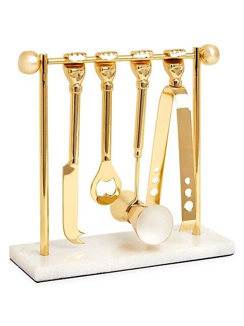 Five-Piece Macho Mantiques Barbell Brass Barware Set | Saks Fifth Avenue
