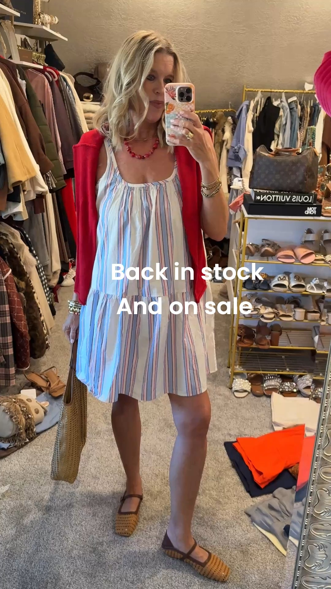 American summer 🇺🇸
This cute striped cami style 2tier dress is a best seller and back in stock…and on SALE
This has a high sell out risk
I am in a med 

Perfect for all summer with its shades of pink/ light blue cream and a poppy color that can look red with red:)

I have the shorts to show you in this print too🇺🇸❤️🤍💙

Lobster sweater over shoulder 

Eric Jarvis cane/straw bag with leather 

Cane and leather Mary Jane’s 

Red taffies hoop earrings 

Red bead necklace Allie & Bess save 20% with my code 
DARCY20

#LTKootd #LTKgrwm #LTKOver40