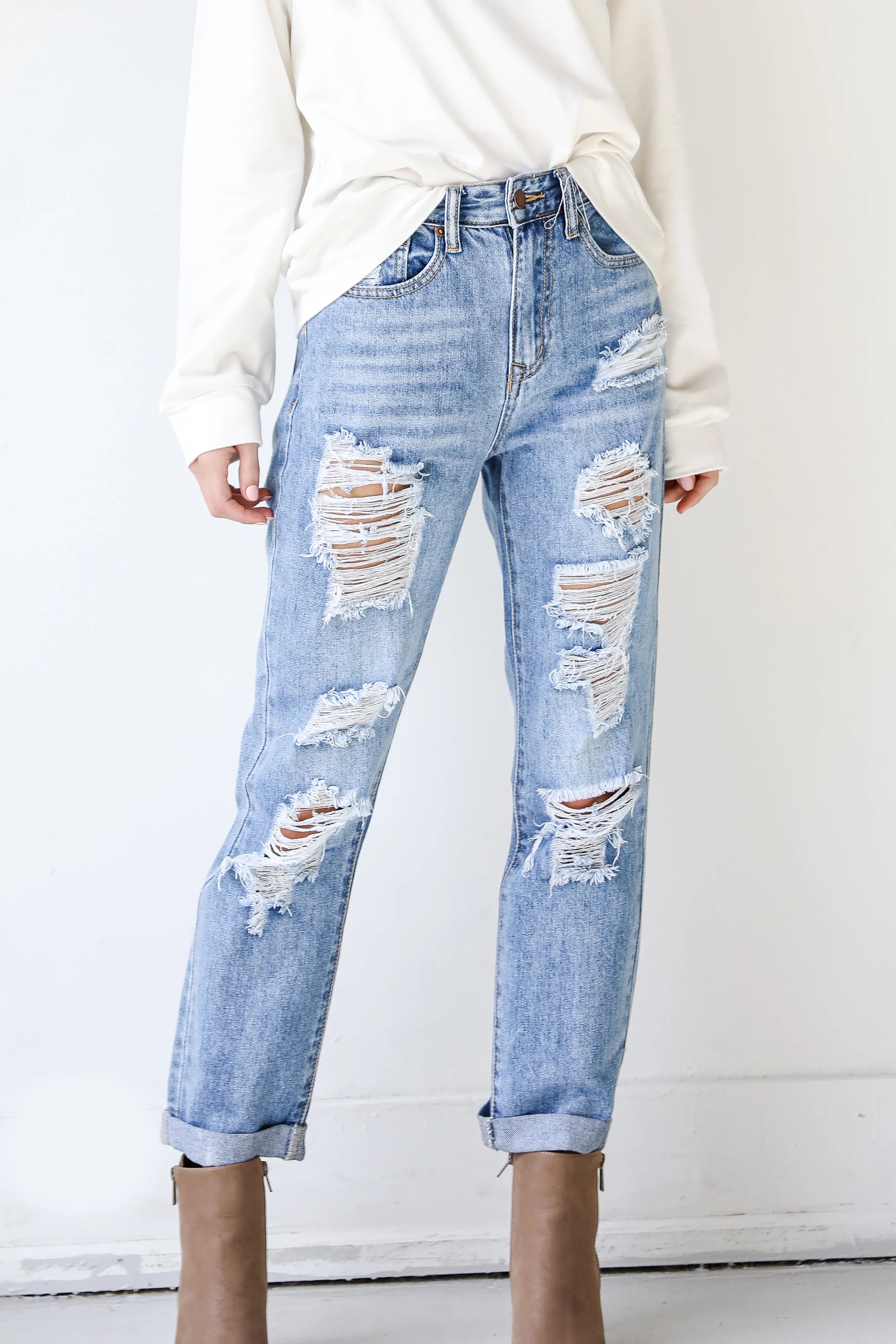 Kiley Distressed Boyfriend Jeans | Dress Up