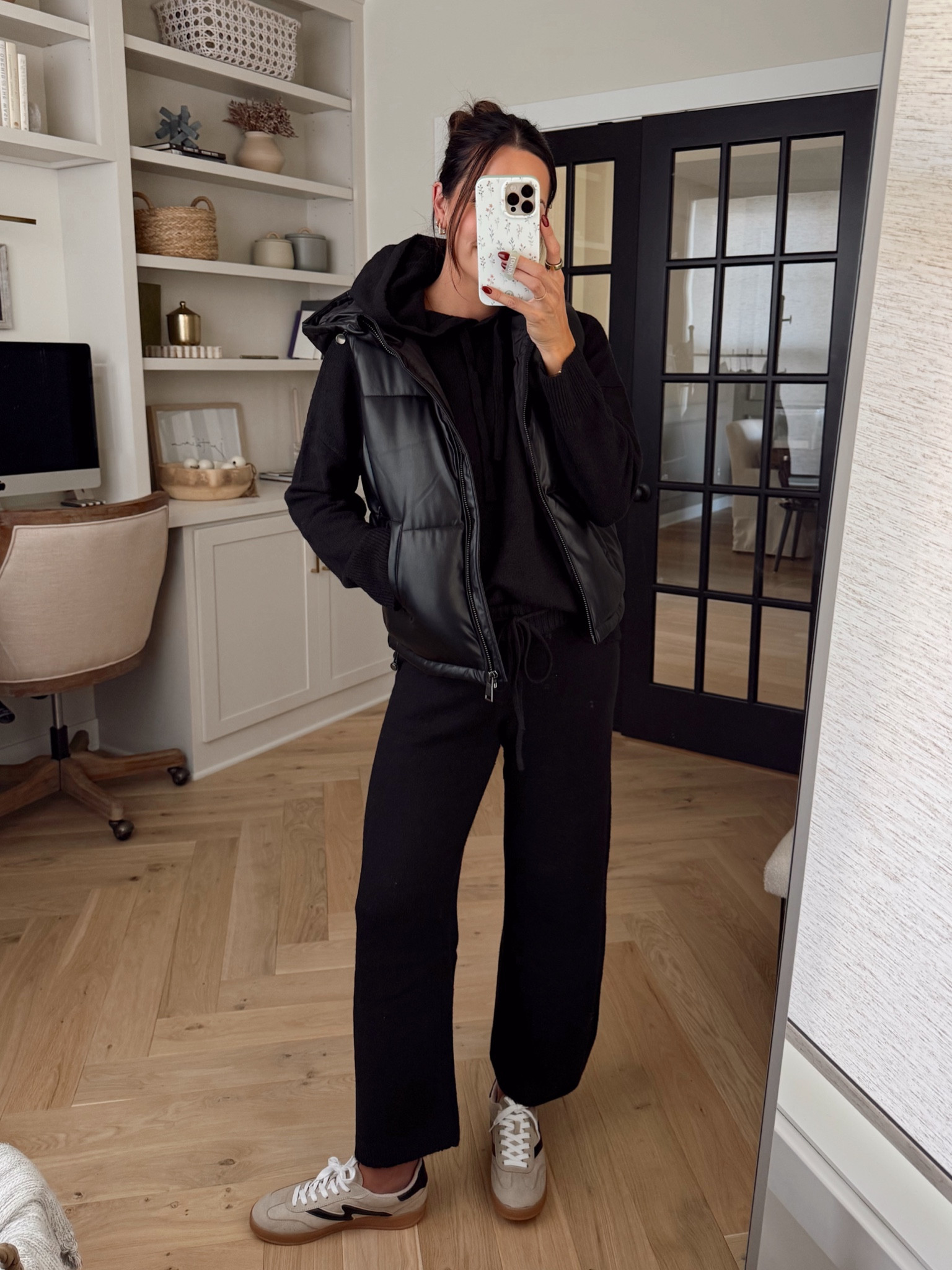 Affordable and comfortable fall outfit (and perfect for pregnancy + postpartum!) 🖤 @walmartfashion #walmartpartner #walmartfashion 

Faux leather puffer vest: true to size (S) 
Sweater knit hoodie set: sized up to a L for a roomy fit
Sneakers: true to size, size up if between 

These finds are all under $50! 🙌🏼

#LTKFindsUnder50 #LTKShoeCrush #LTKBump