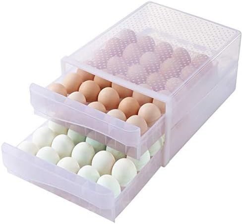Hershuing 60 Grid Large Capacity Egg Holder for Refrigerator, Household Egg Fresh Storage Box for... | Amazon (US)