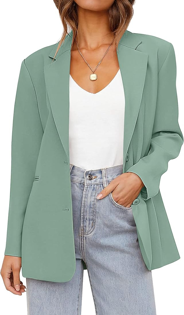 MEROKEETY Womens Casual Blazers Long Sleeve Lapel Open Front Button Work Blazer Jackets with Pockets | Amazon (US)