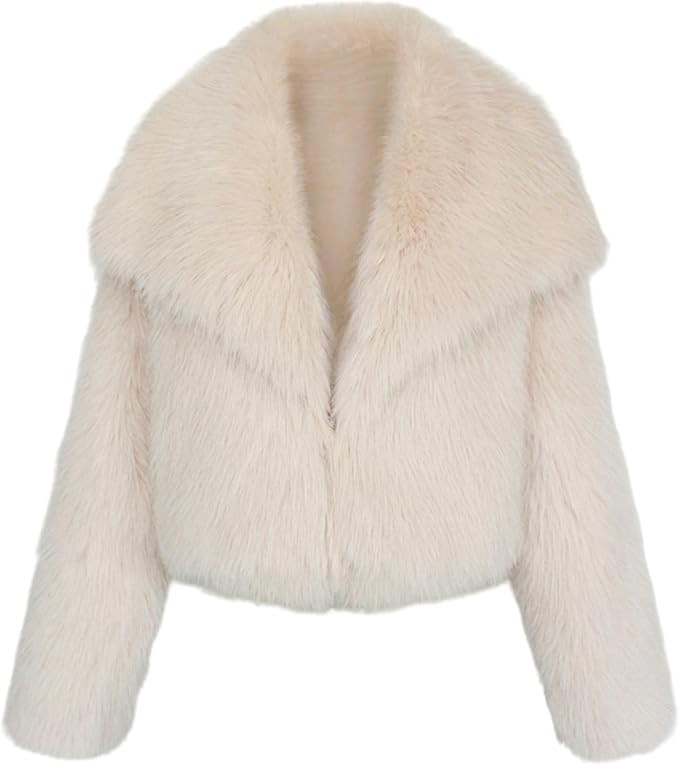 Women's Fluffy Faux Fur Cropped Jackets Outwear,Shaggy Short Parka Crop Coats Tops | Amazon (US)