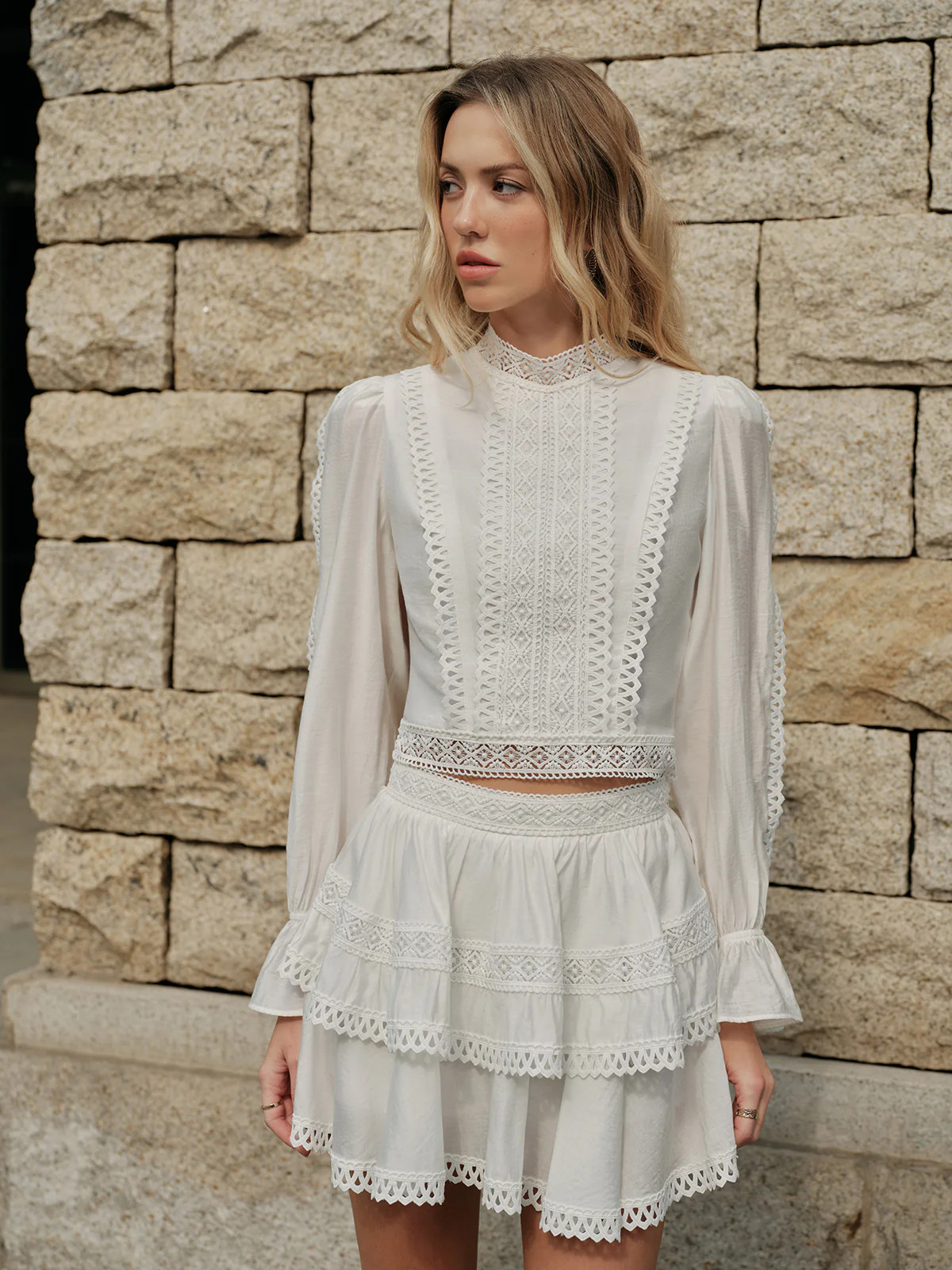 Lace-Trimmed Tiered Skirt | Commense