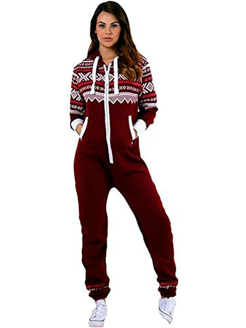 Women's Fleece Non-Footed One Piece Sleepwear Adult Hooded Pajamas Ladies Bodysuit Jumpsuits | Walmart (US)