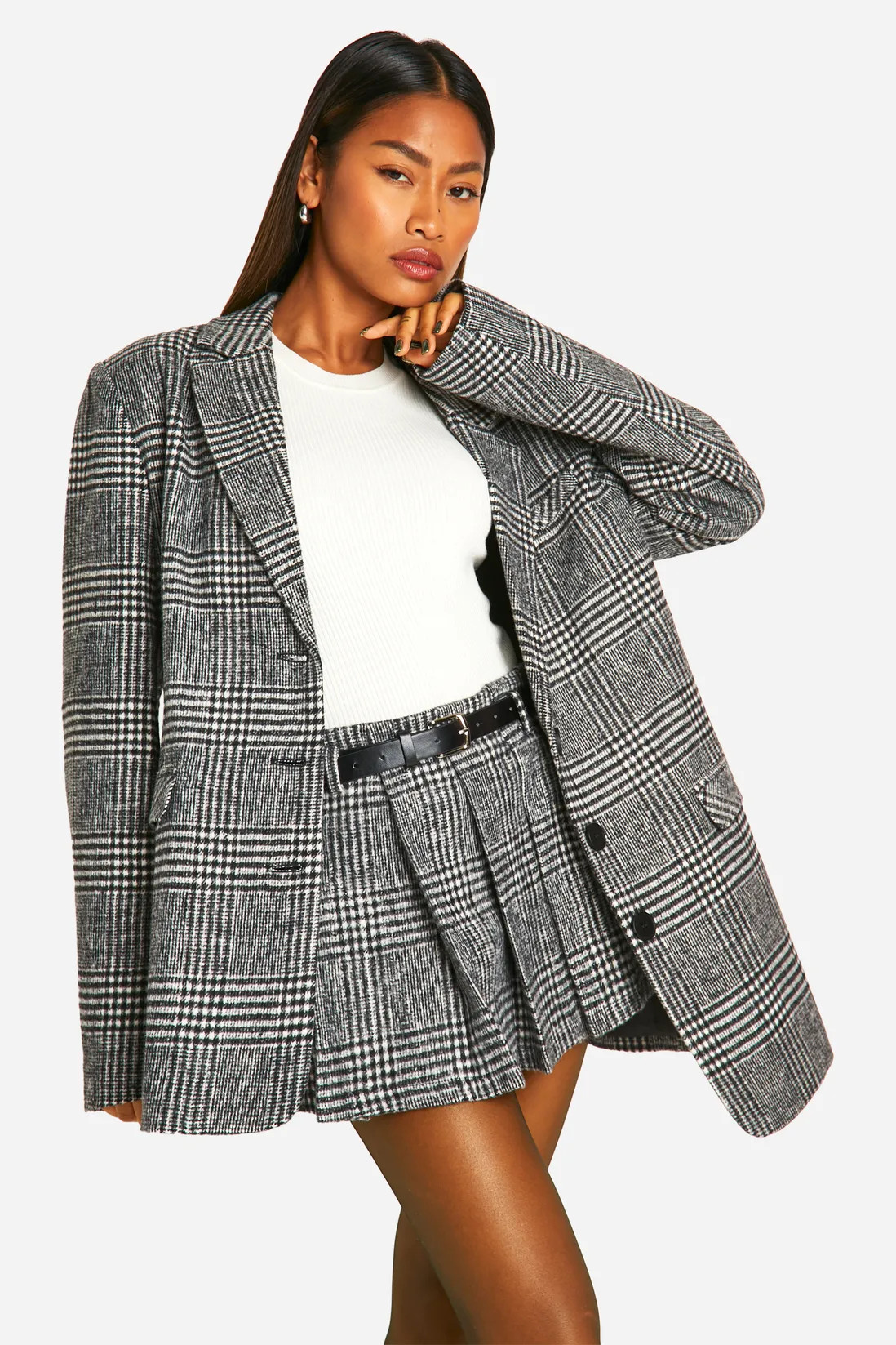 Premium Wool Look Check Oversized Blazer | Boohoo.com (UK & IE)