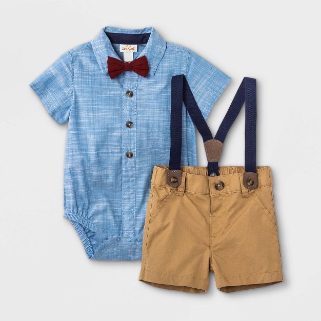 Baby Boys' Little Man Chambray Suspender & Shorts Set with Bowtie - Cat & Jack™ Blue | Target
