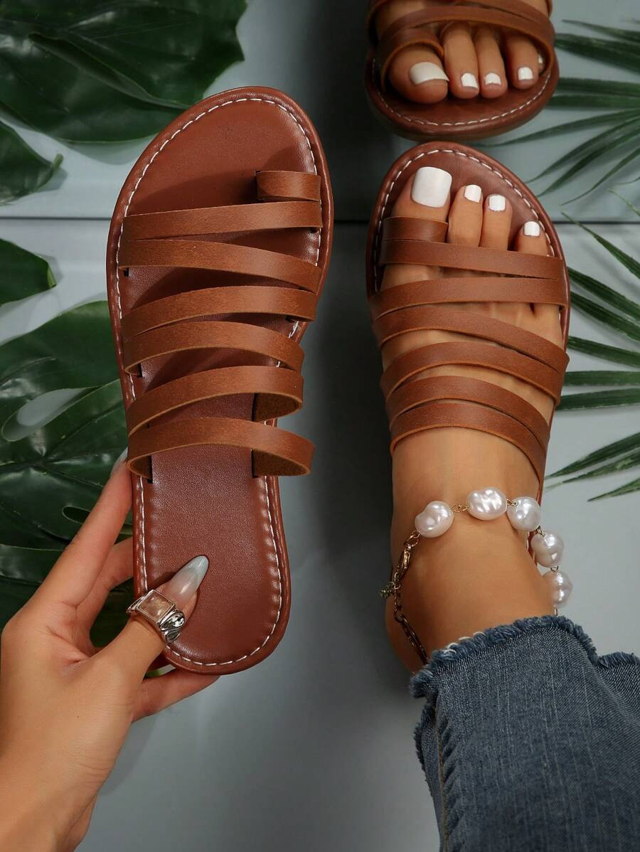Casual Fashionable Flat Sandals, Toe Post Strap Flat Slippers, Beach Flip Flops For Women,Spring ... | SHEIN