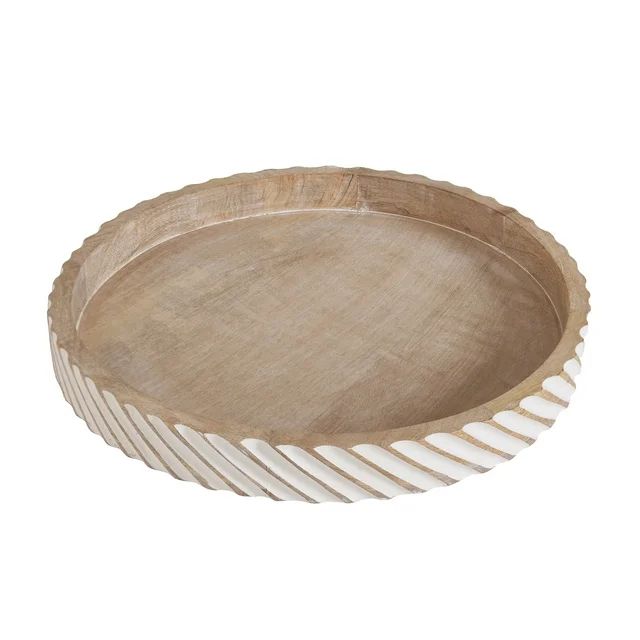 My Texas House 16" Natural White Diagonal Round Wood Decorative Tray | Walmart (US)