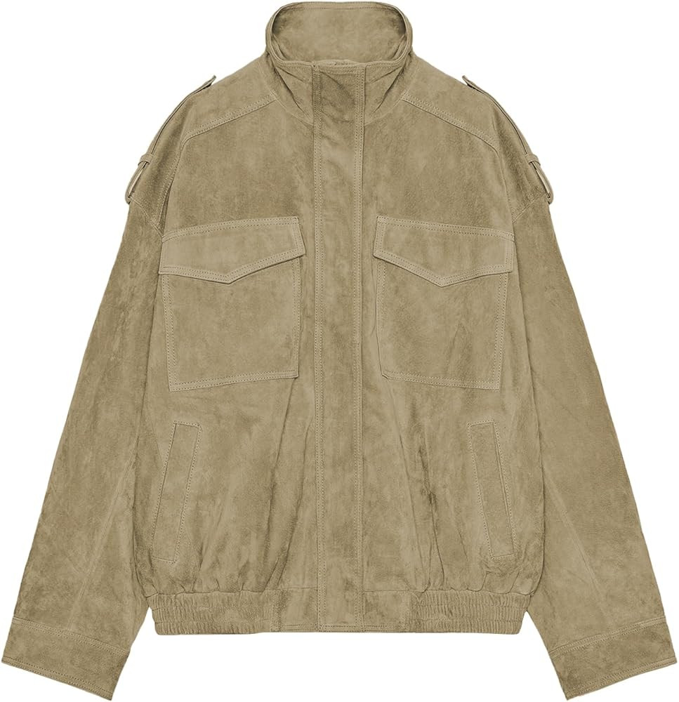 Womens Faux Suede Leather Jackets Zipper Lapel Long Sleeve Bomber Jackets Oversized Blazer Going ... | Amazon (US)