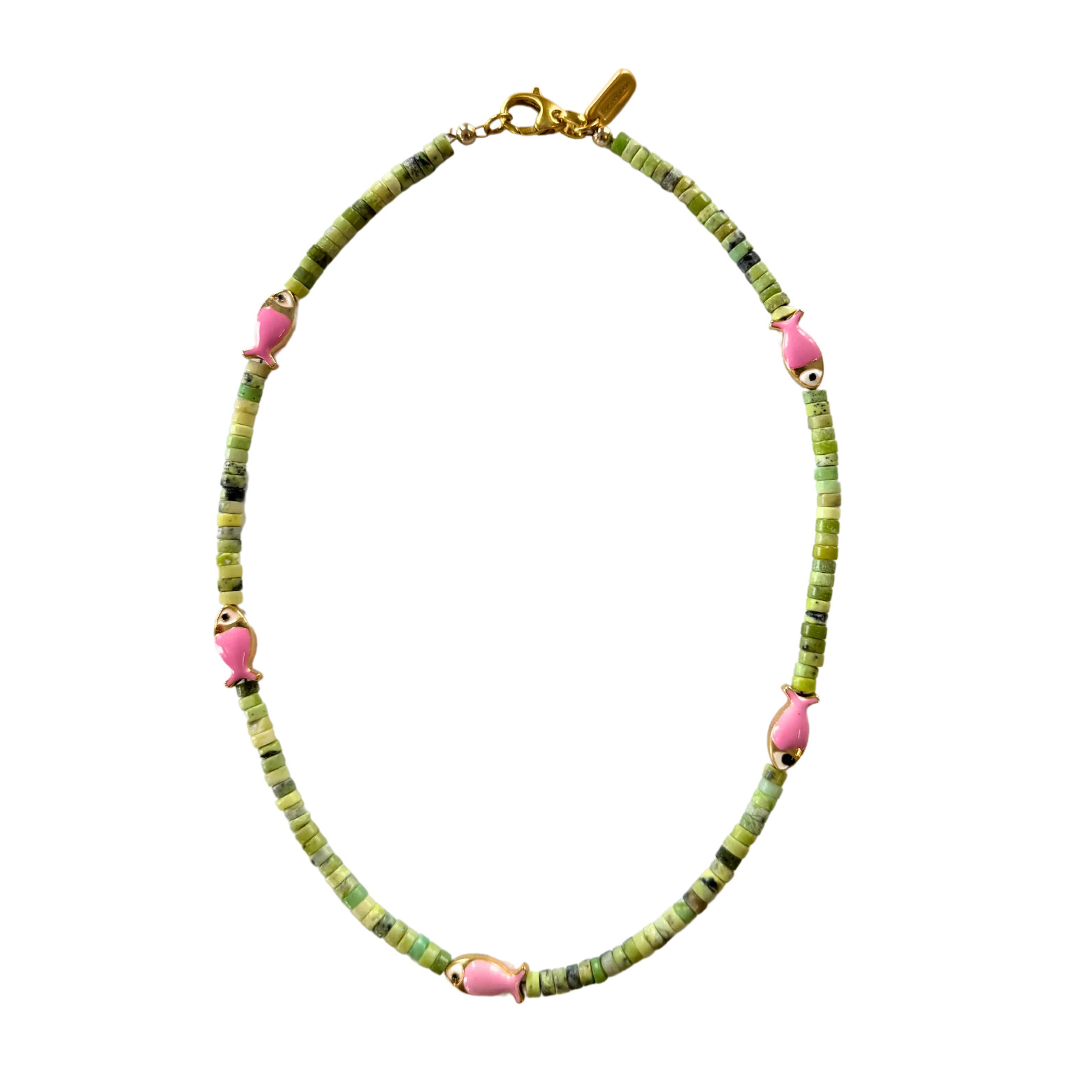 Green and Pink Fish Beaded Necklace | Logan Tay