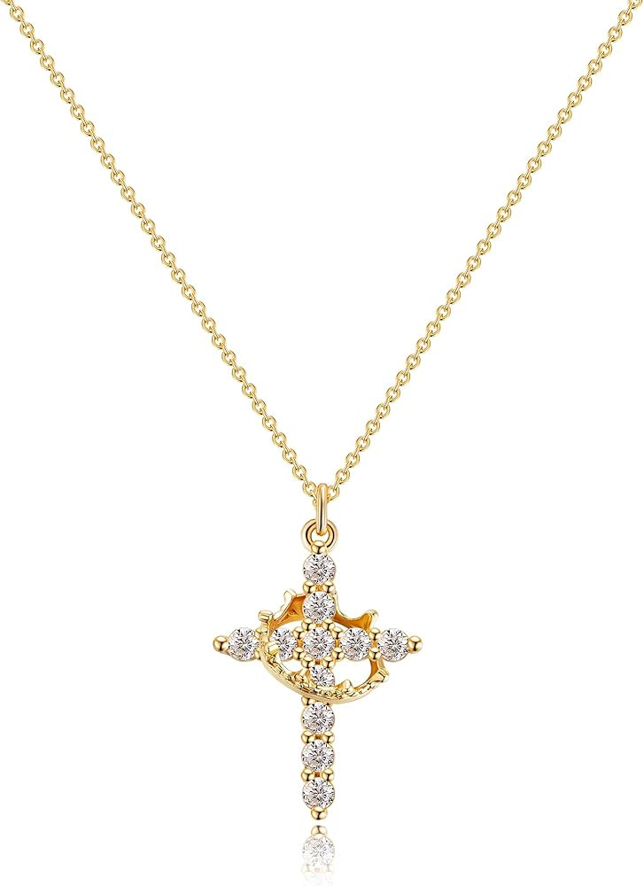 Tewiky Christian Gift Stocking Stuffers Cross Necklace for women-Dainty 14k Gold Plated/Silver Pl... | Amazon (US)