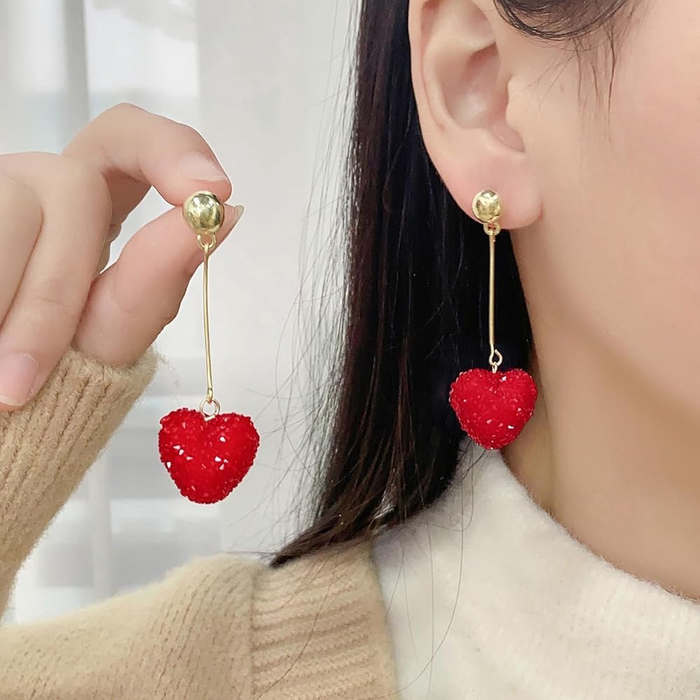 Valentines Day Earrings for Women Red Heart Earrings Rhinestone Heart Drop Dangle Earring Valenti... | Amazon (CA)