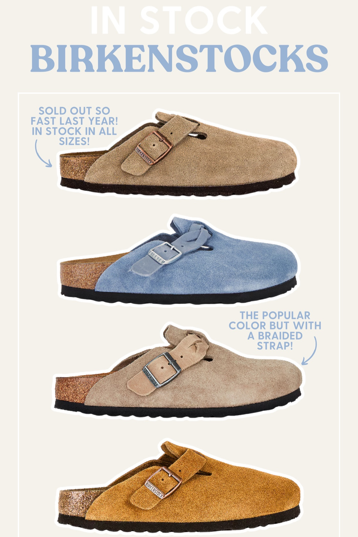 Birkenstocks in stock! 

#birkenstocks #shoes #clogs #slides #fall #bostonclogs

#LTKShoeCrush #LTKBacktoSchool #LTKSeasonal