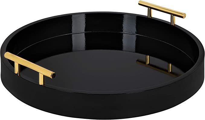 Kate and Laurel Lipton Modern Round Tray, 15.5" Diameter, Black and Gold, Decorative Accent Tray ... | Amazon (US)