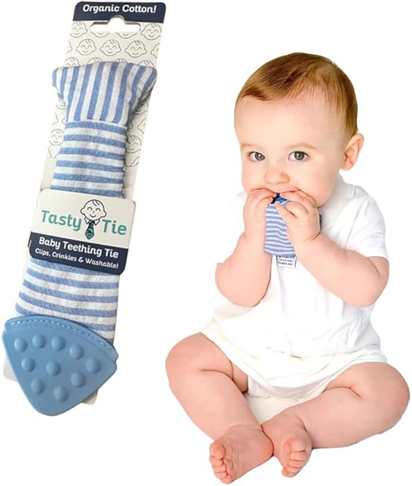 Tasty Tie Teething Tie, 3-in-1 Clip-on Baby Tie Crinkle Toy & Silicone Teether for 3-6-9-12-18 Mo... | Amazon (US)