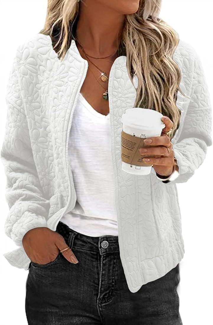 EVALESS Bomber Jackets for Women Spring Fashion 2025 Cute Jacquard Coats Lightweight Zip Up Jacke... | Amazon (US)