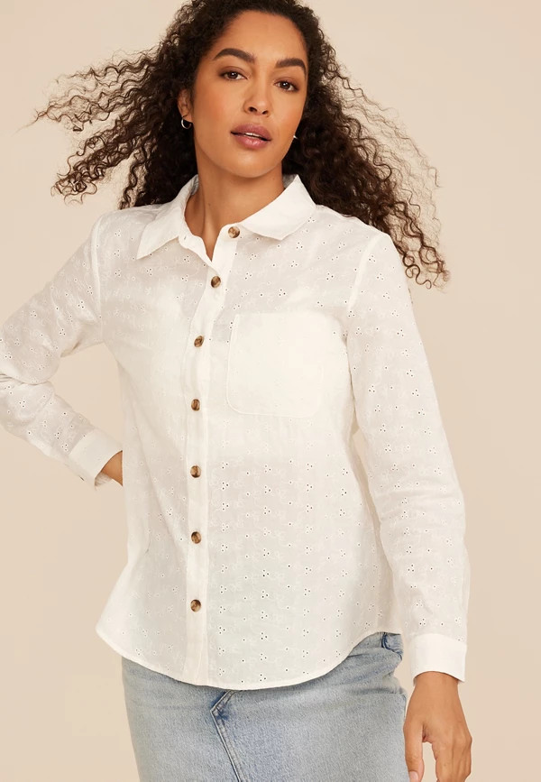 Eyelet Button Down Shirt | Maurices